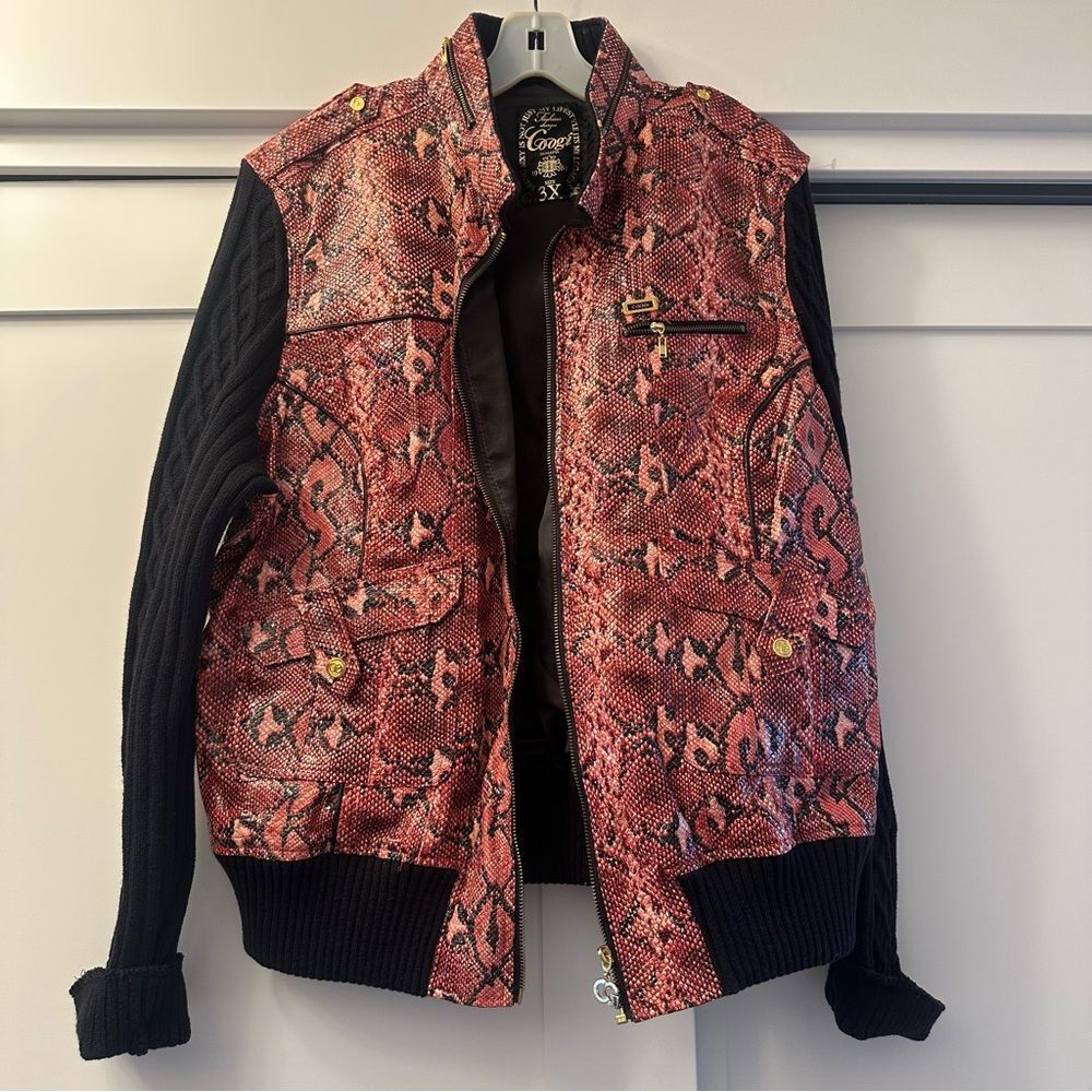 COOGI Vintage Red and Pink Faux Snake Zip Up Jacket Size 3X